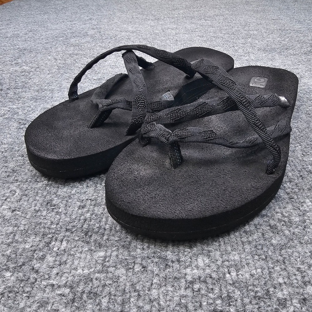 Teva Mush Mandalyn Wedge Sandals Womens 11 Black Multi Strap Flip Flops 6840‎